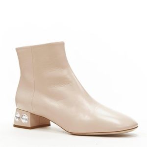 NWT! MIU MIU Nude Leather Jeweled Crystal Heel Ankle Boots